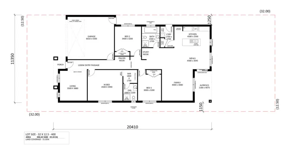 22 sq · Living Front with Study Nook floor plan